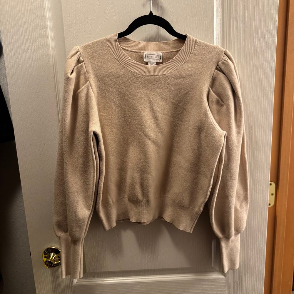 LoveRiche Beige Puff Sleeve Sweater Woman’s Large